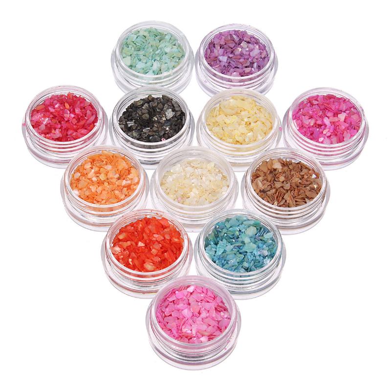 12 Χρώματα Nail Art Glitter Crushed Shell Chips Powder Dust Tips Σετ Διακόσμησης Diy