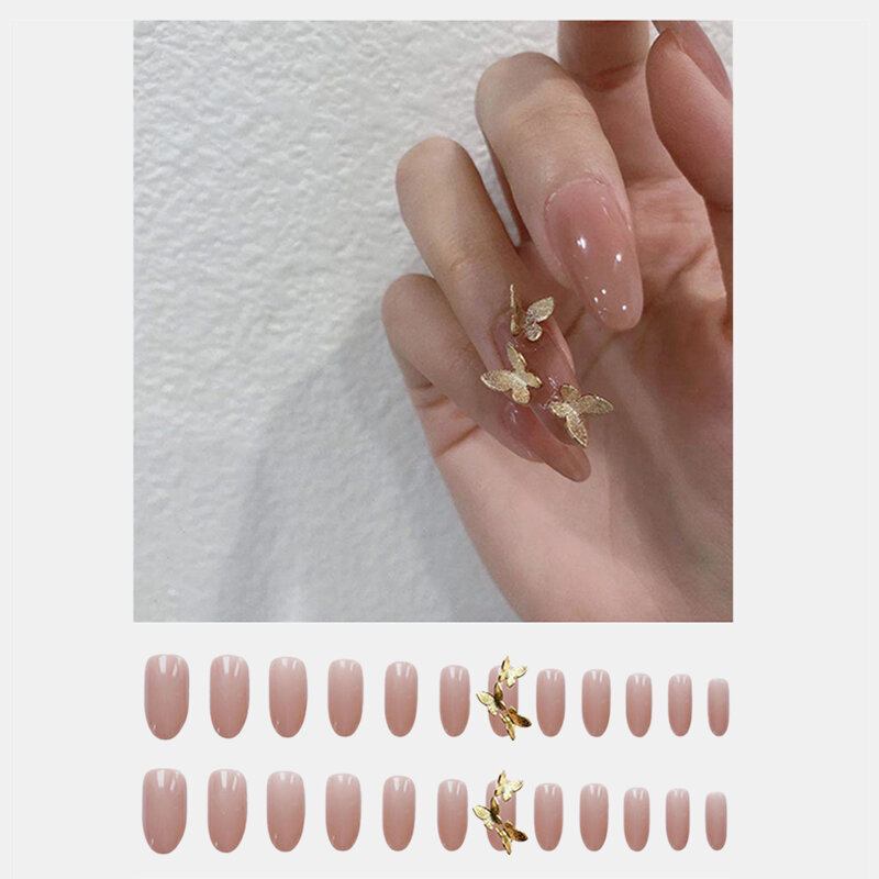 24 Τεμ/κιβώτιο Αποσπώμενο Στερεοσκοπικό Χρυσό Σε Σκόνη Πεταλούδα Ψεύτικο Μπάλωμα Νυχιών Πλήρες Κάλυμμα Αμύγδαλο Για Νύχια Συμβουλές