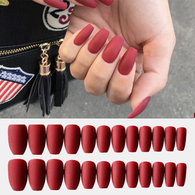 24 Τεμ./κουτί Πλήρες Κάλυμμα Frosted Ballet Nail Tips Almond Press On Nails Wearable Fake With Kolla