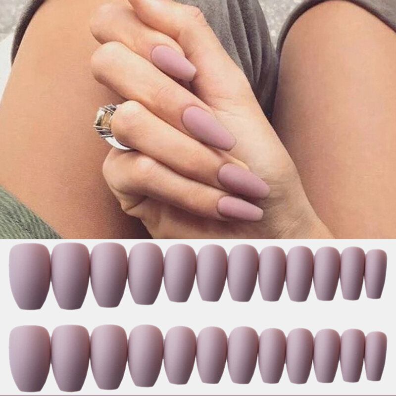 24 Τεμ./κουτί Πλήρες Κάλυμμα Frosted Ballet Nail Tips Almond Press On Nails Wearable Fake With Kolla