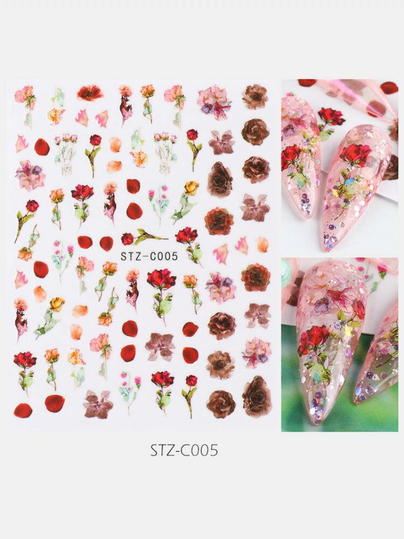 3d Αυτοκόλλητα Νυχιών Αδιάβροχα Μικρά Φρέσκα Πολύχρωμα Αποξηραμένα Λουλούδια Προσομοίωση Πεταλούδα