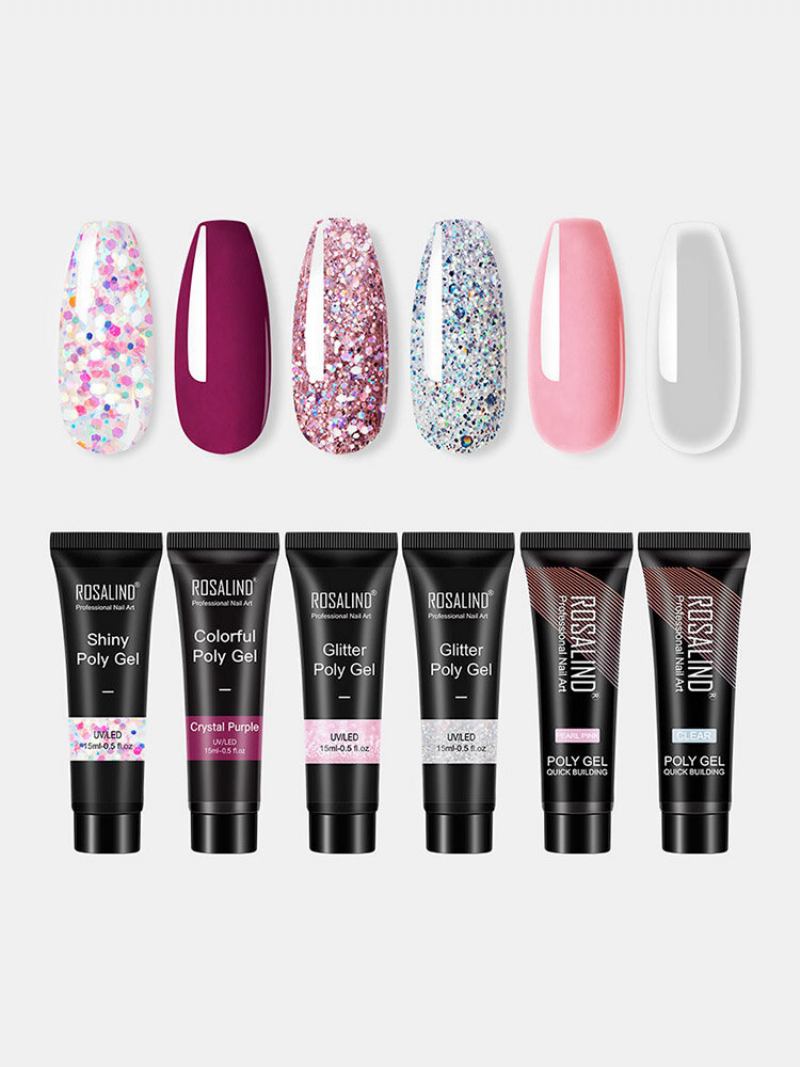 6 Τμχ Γυαλιστερό Poly Glitter Extension Gel Kit Manicure Nails Art Design Σετ Βερνίκι Νυχιών Ημιμόνιμο Uv Gel