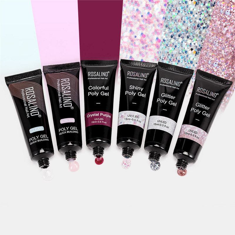 6 Τμχ Γυαλιστερό Poly Glitter Extension Gel Kit Manicure Nails Art Design Σετ Βερνίκι Νυχιών Ημιμόνιμο Uv Gel