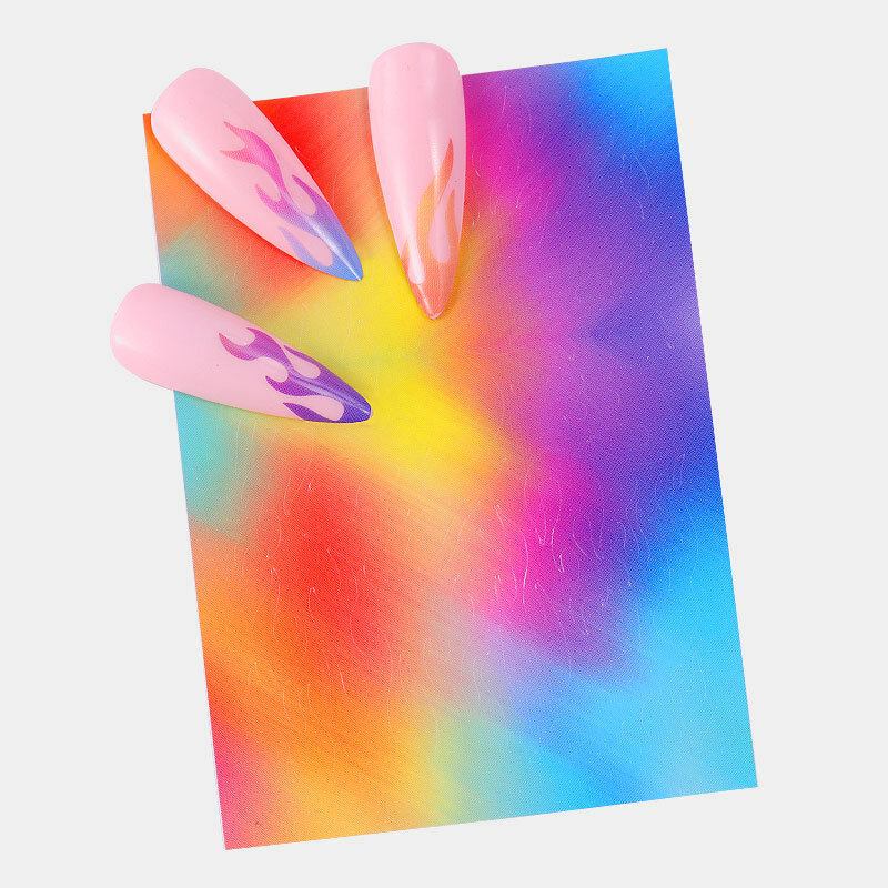 6 Χρώμα/κιτ Πολύχρωμο Αυτοκόλλητο Νυχιών Laser Dazzle Flame Nail Art Transfer Αυτοκόλλητα Χαρτί