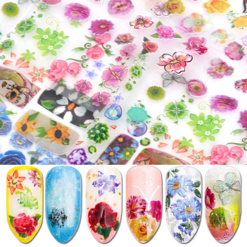 8pcs/lot Αυτοκόλλητο Νυχιών Butterfly Flower Invisible Super Thin Lasting Nail Art Beauty