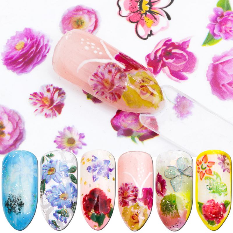 8pcs/lot Αυτοκόλλητο Νυχιών Butterfly Flower Invisible Super Thin Lasting Nail Art Beauty