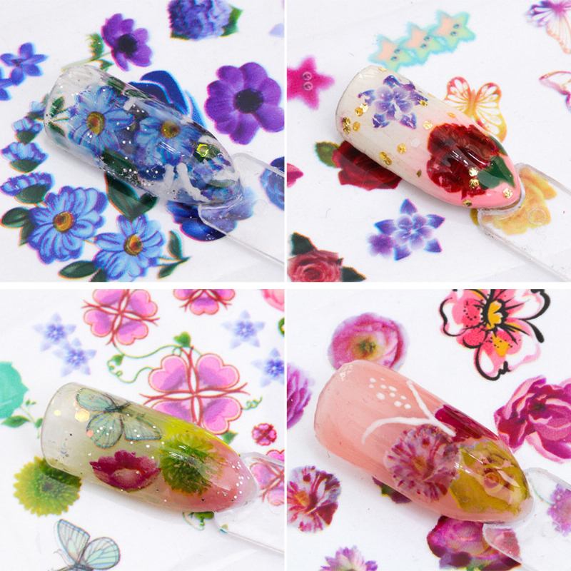 8pcs/lot Αυτοκόλλητο Νυχιών Butterfly Flower Invisible Super Thin Lasting Nail Art Beauty