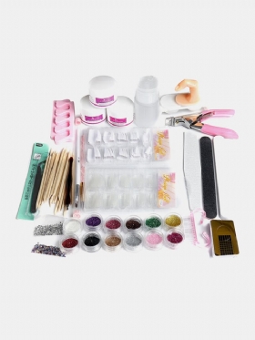 Acrylic Powder Glitter Nail Art Tools Kit Nails Brush False Finger Pump Σετ