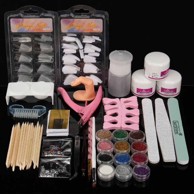 Acrylic Powder Glitter Nail Art Tools Kit Nails Brush False Finger Pump Σετ