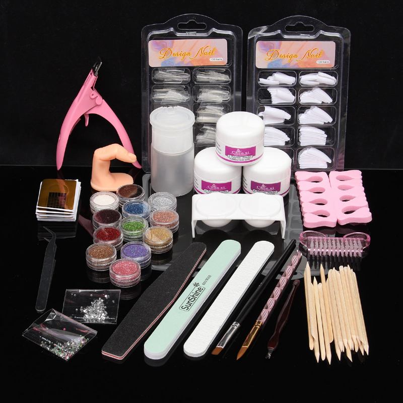 Acrylic Powder Glitter Nail Art Tools Kit Nails Brush False Finger Pump Σετ