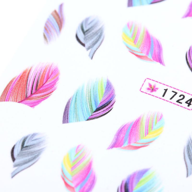 Αυτοκόλλητο 1 Φύλλου Rainbow Colorful Feather Nail Art Diy Decals Μεταφοράς Νερού