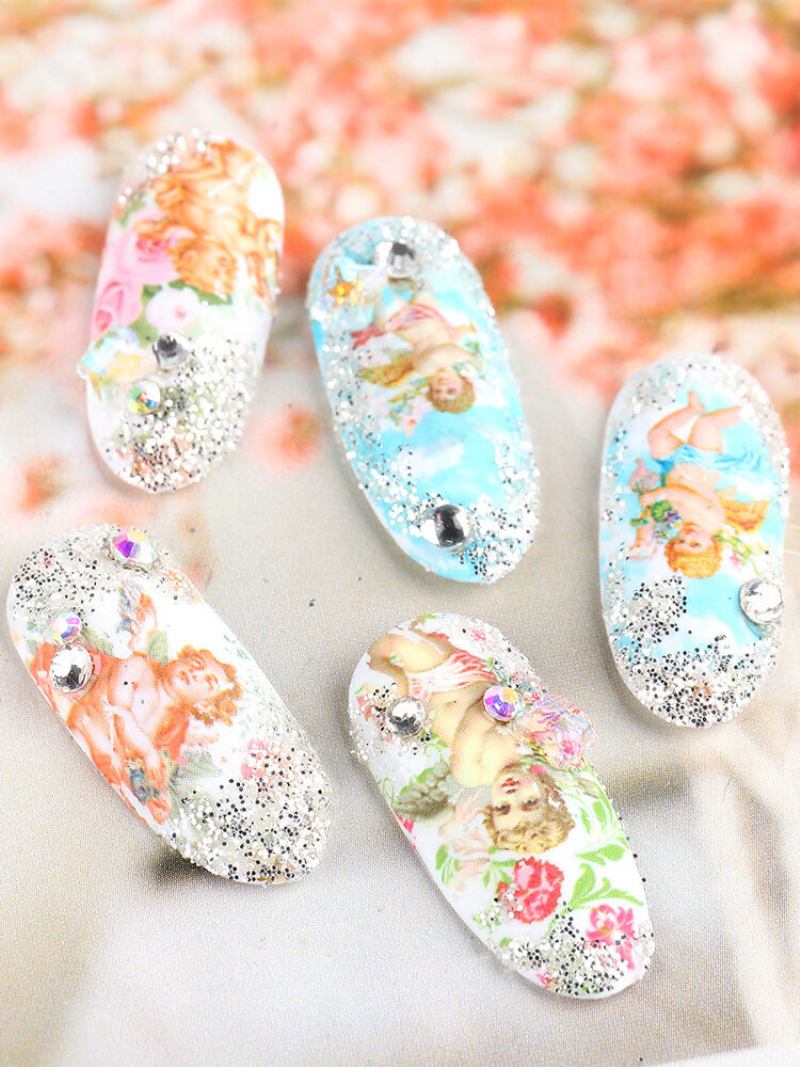 Αυτοκόλλητο 8 Τμχ Nail Art Diy Small Floral Cupid Angel Transfer Water