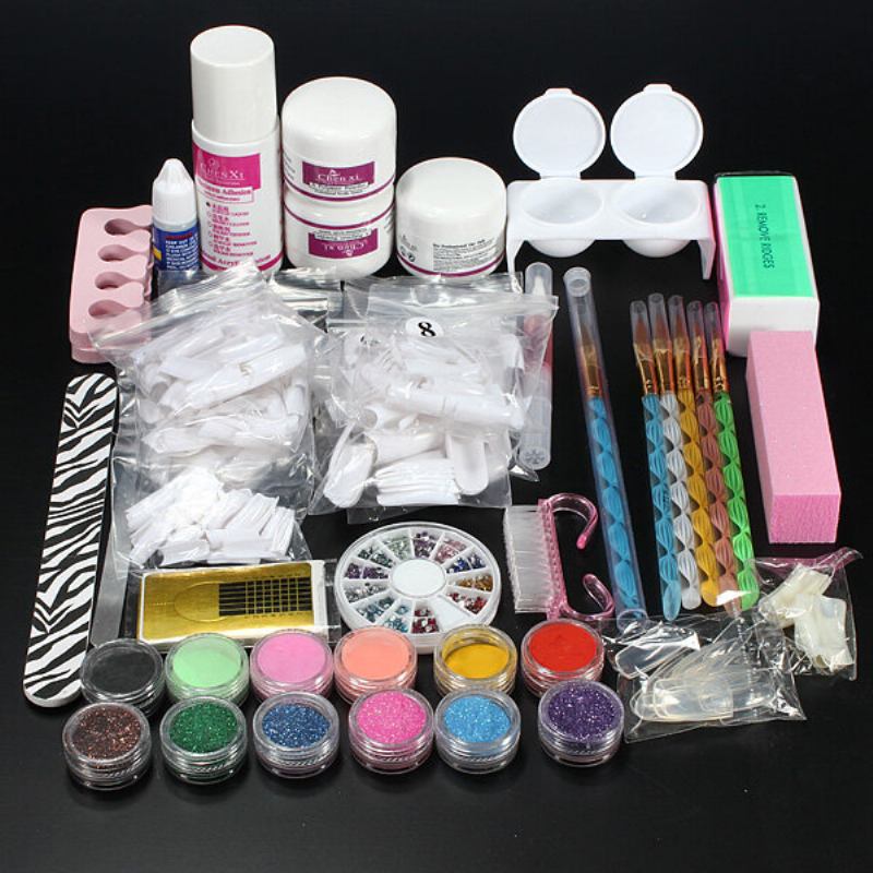 Επαγγελματικό Glitter Acrylic Powder Brush Tweezer Primer Nail Art Tips Set