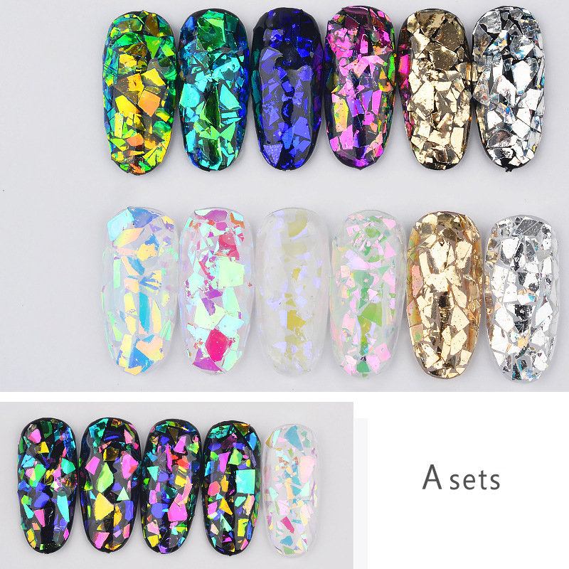 Glass Glitter Nail Sequins Σετ Aurora Shimmer Decoration 6 Τμχ 3d Diy Art