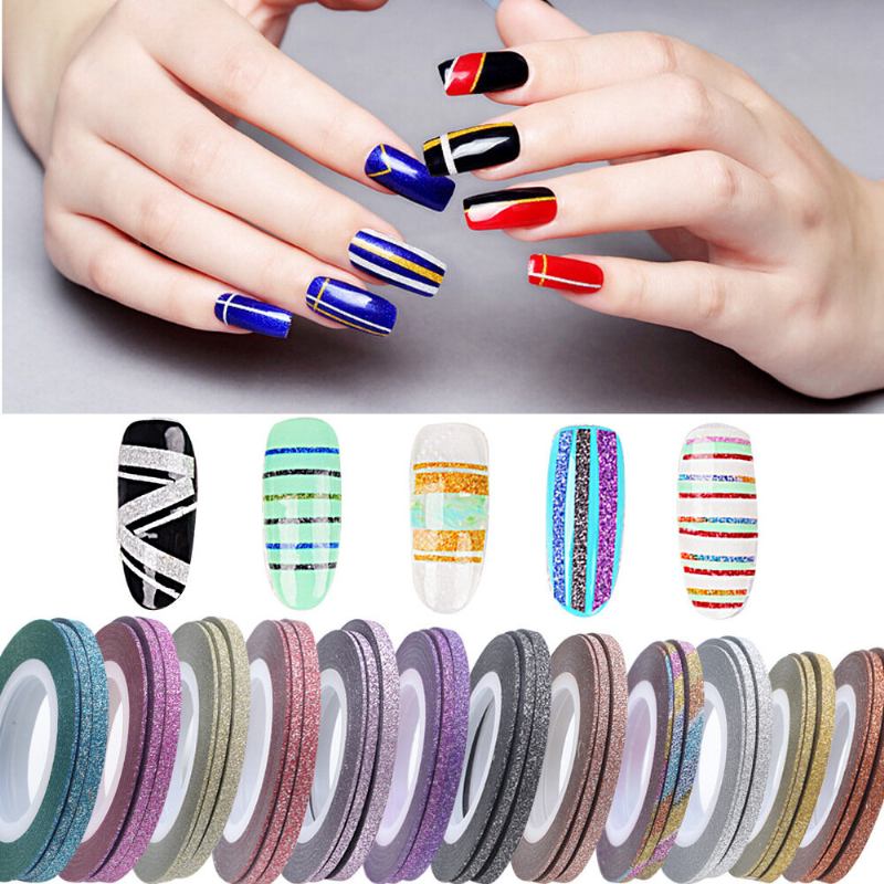 Glitter Nail Art Tape Line Strips Decoration For Uv Gel Polish Αυτοκόλλητο