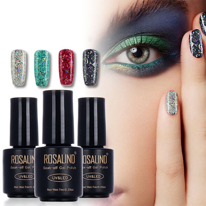 Rosalind 12 Χρώματα Uv Gel Polish Glitter Sequins Soak Off Uv Led Lamp Nail Art Μακράς Διαρκείας 7ml