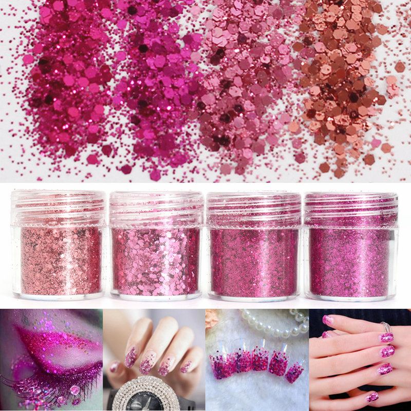 Rose Red Shining Mixed Glitter Powder Sequins Διακόσμηση Νυχιών Dust Mermaid Effect