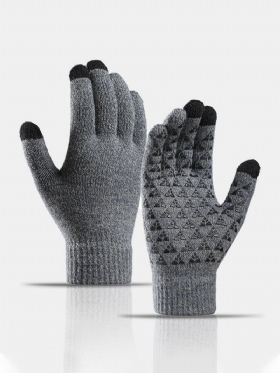 Γάντια Αφής Unisex Knitted Plus Velvet Cold Proof Warmth Screen Με Πλήρες Δάχτυλο