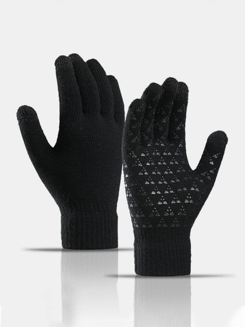 Γάντια Αφής Unisex Knitted Plus Velvet Cold Proof Warmth Screen Με Πλήρες Δάχτυλο