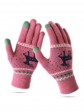 Γυναικεία Κορίτσια Χειμερινά Πλεκτά Γάντια Με Κροσέ Με Πλήρη Δάχτυλα Εκτύπωσης Με Οθόνη Αφής Ελάφια