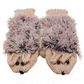 Winter Thermal Cartoon Hedgehog Mitens 2 Layers Inner Fleece Γάντια Τεχνητής Γούνας