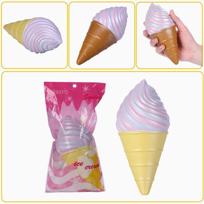 Vlampo Squishy Ice Cream Cone Pink White Slow Rising Original Packaging Collection Gift Decor Toy