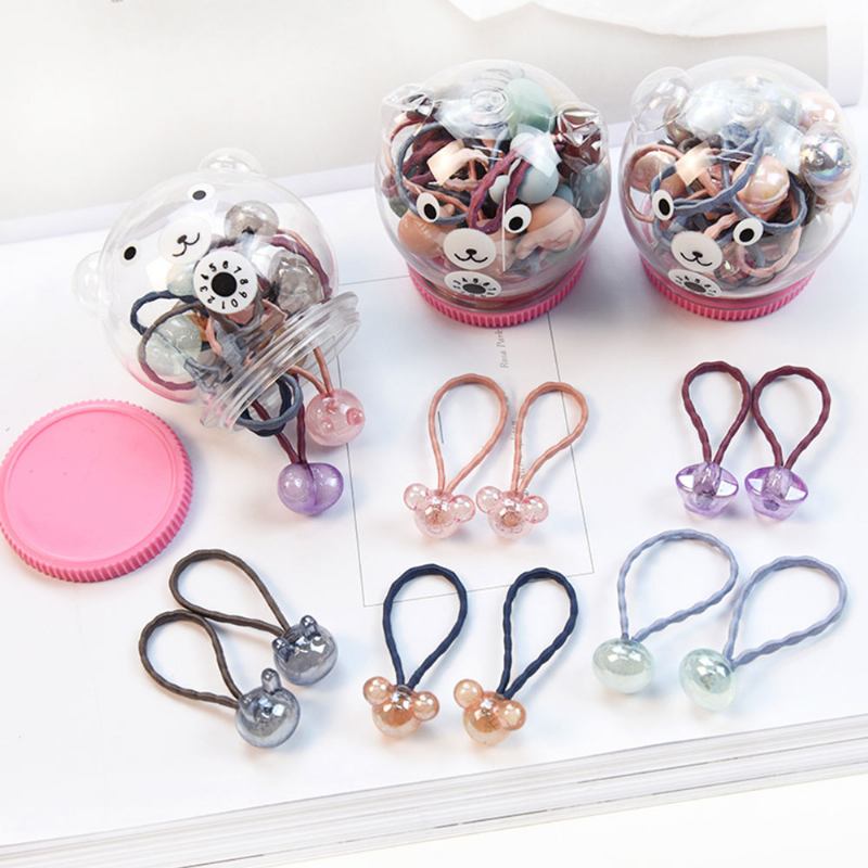 Fancy Beautiful Elastic Hair Band Cartoon Animal Star Round Model Σετ Σχοινί Μαλλιών Με Κουτί Αποθήκευσης Αρκούδας