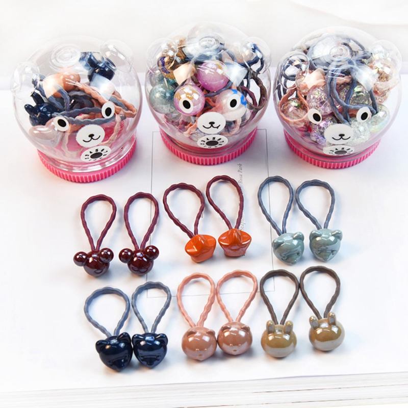 Fancy Beautiful Elastic Hair Band Cartoon Animal Star Round Model Σετ Σχοινί Μαλλιών Με Κουτί Αποθήκευσης Αρκούδας