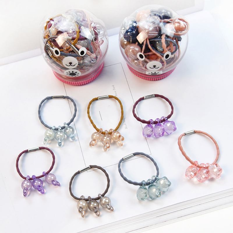 Fancy Beautiful Elastic Hair Band Cartoon Animal Star Round Model Σετ Σχοινί Μαλλιών Με Κουτί Αποθήκευσης Αρκούδας