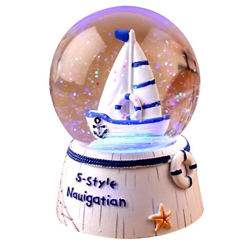 Mini Sailing Lighthouse Κρυστάλλινη Μπάλα Led Βάση Τρισδιάστατη Νυχτερινό Φως Με 5 Χρώματα Αλλαγή Για Παιδιά Δώρο Γενεθλίων Snow Global Musical Box