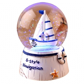 Mini Sailing Lighthouse Κρυστάλλινη Μπάλα Led Βάση Τρισδιάστατη Νυχτερινό Φως Με 5 Χρώματα Αλλαγή Για Παιδιά Δώρο Γενεθλίων Snow Global Musical Box