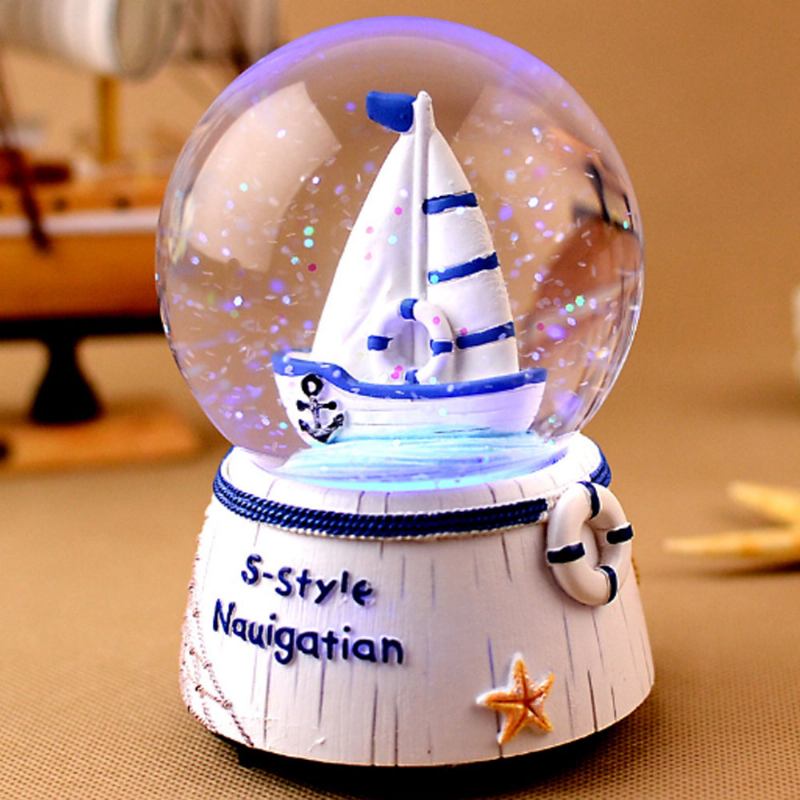 Mini Sailing Lighthouse Κρυστάλλινη Μπάλα Led Βάση Τρισδιάστατη Νυχτερινό Φως Με 5 Χρώματα Αλλαγή Για Παιδιά Δώρο Γενεθλίων Snow Global Musical Box