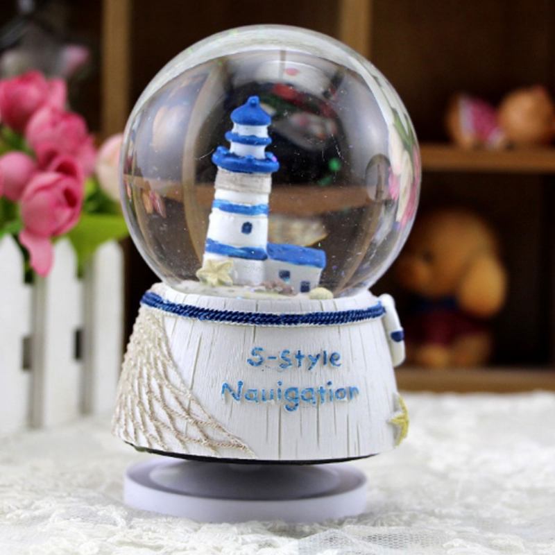 Mini Sailing Lighthouse Κρυστάλλινη Μπάλα Led Βάση Τρισδιάστατη Νυχτερινό Φως Με 5 Χρώματα Αλλαγή Για Παιδιά Δώρο Γενεθλίων Snow Global Musical Box