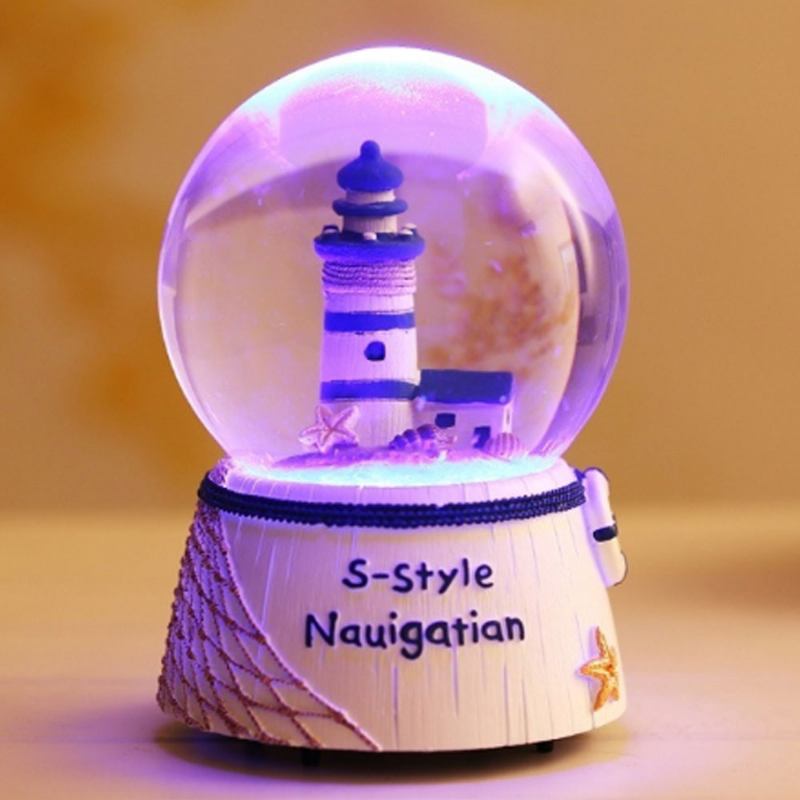 Mini Sailing Lighthouse Κρυστάλλινη Μπάλα Led Βάση Τρισδιάστατη Νυχτερινό Φως Με 5 Χρώματα Αλλαγή Για Παιδιά Δώρο Γενεθλίων Snow Global Musical Box