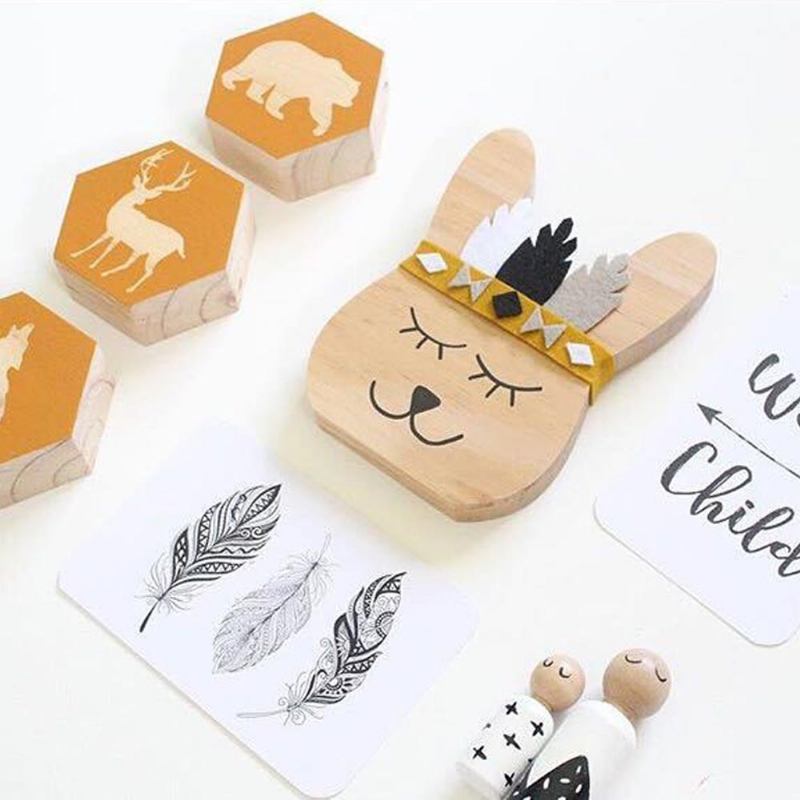 Rabbit Bear Fox Wood Craft Στολίδι Για Μωρό Παιδικό Δωμάτιο Αξεσουάρ Nordic Decoration Photography Prop