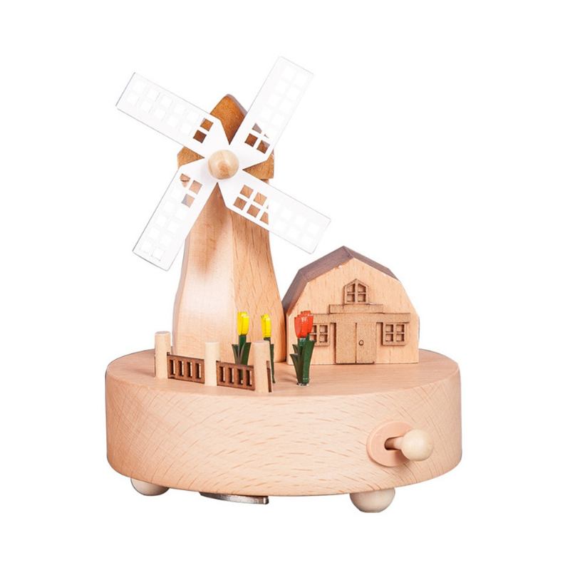 Rotation Wooden Music Box Romantic Windmill Wood Craft Artware Χειροποίητα Διακοσμητικά Δώρα & Για Παιδιά Kids Friends