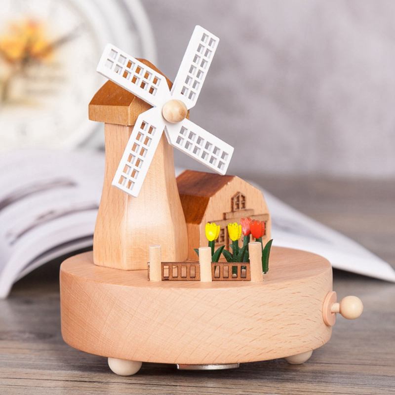 Rotation Wooden Music Box Romantic Windmill Wood Craft Artware Χειροποίητα Διακοσμητικά Δώρα & Για Παιδιά Kids Friends