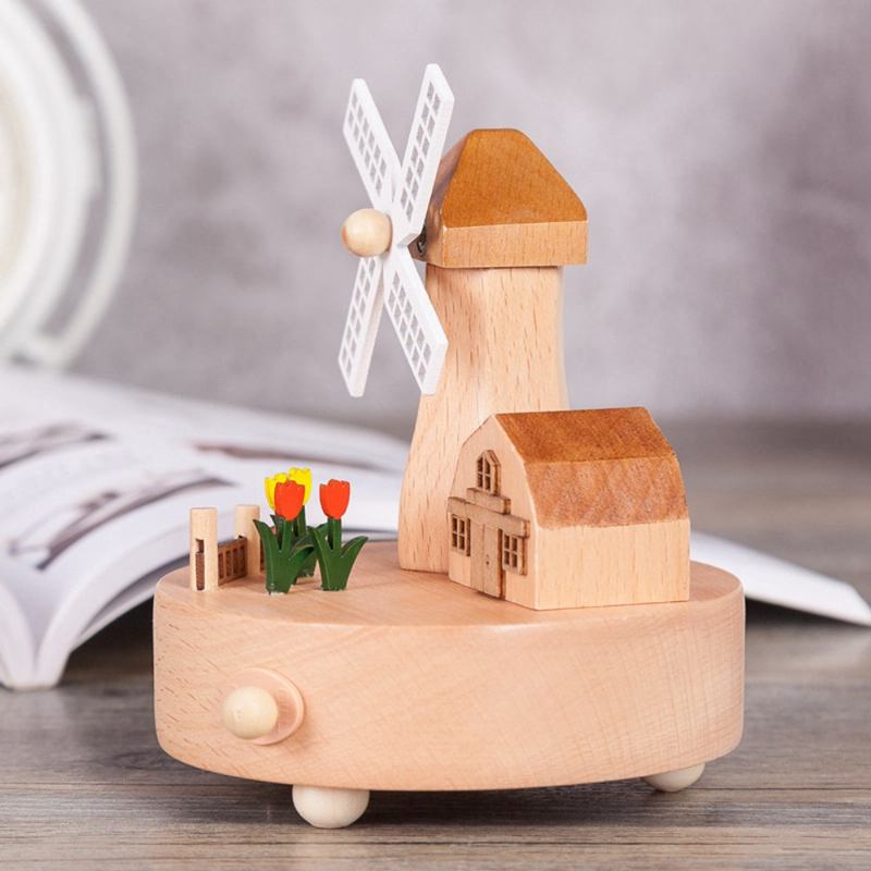 Rotation Wooden Music Box Romantic Windmill Wood Craft Artware Χειροποίητα Διακοσμητικά Δώρα & Για Παιδιά Kids Friends