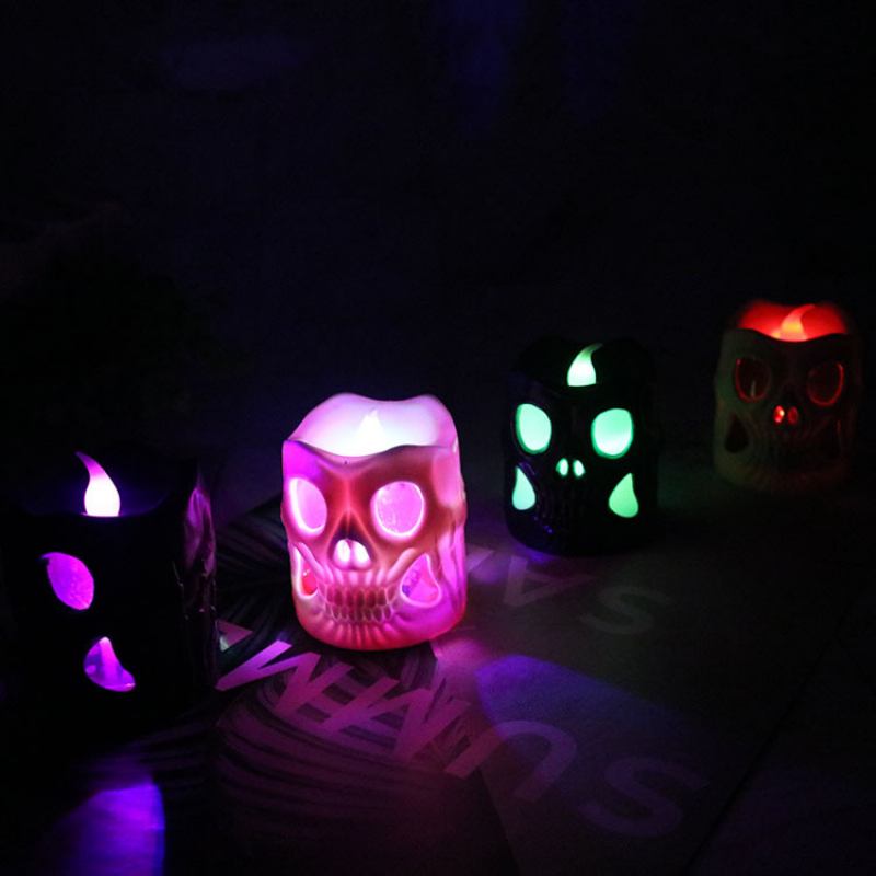 Creative Halloween Gift Led Skull Electronic Candle Light Κυλινδρικό Διακοσμητικό Φως Κεριών