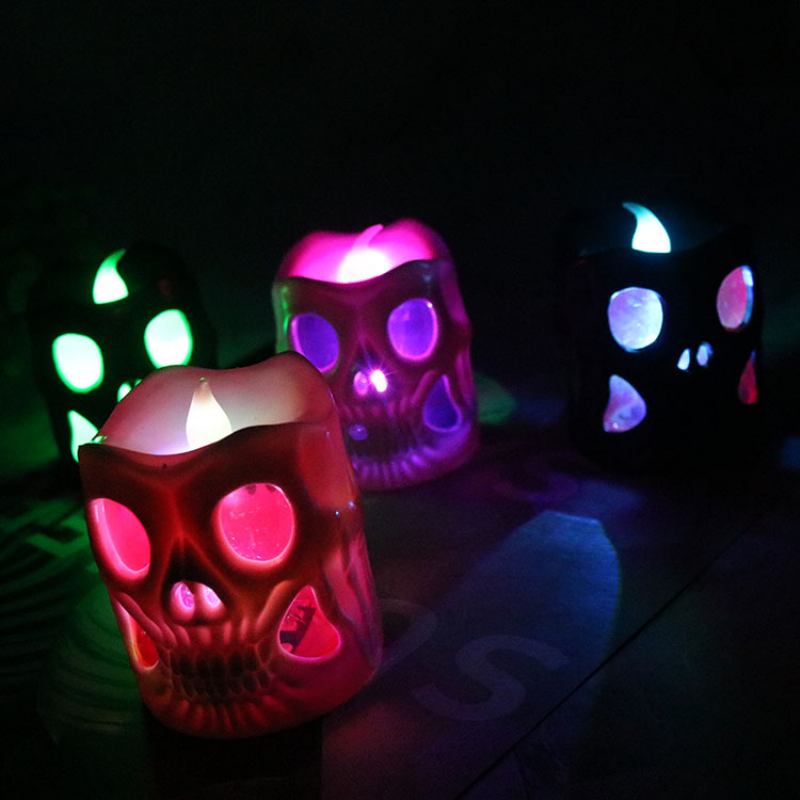 Creative Halloween Gift Led Skull Electronic Candle Light Κυλινδρικό Διακοσμητικό Φως Κεριών