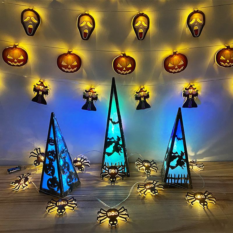 Φώτα Διακόσμησης Αποκριών String Led Party Atmosphere Haunted House Props Pumpkin Skull Wizard Shape