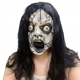 Halloween Ghost Face Mask Horror Devil Scary Funny Masquerade Show Performance Latex Black Hair Crack