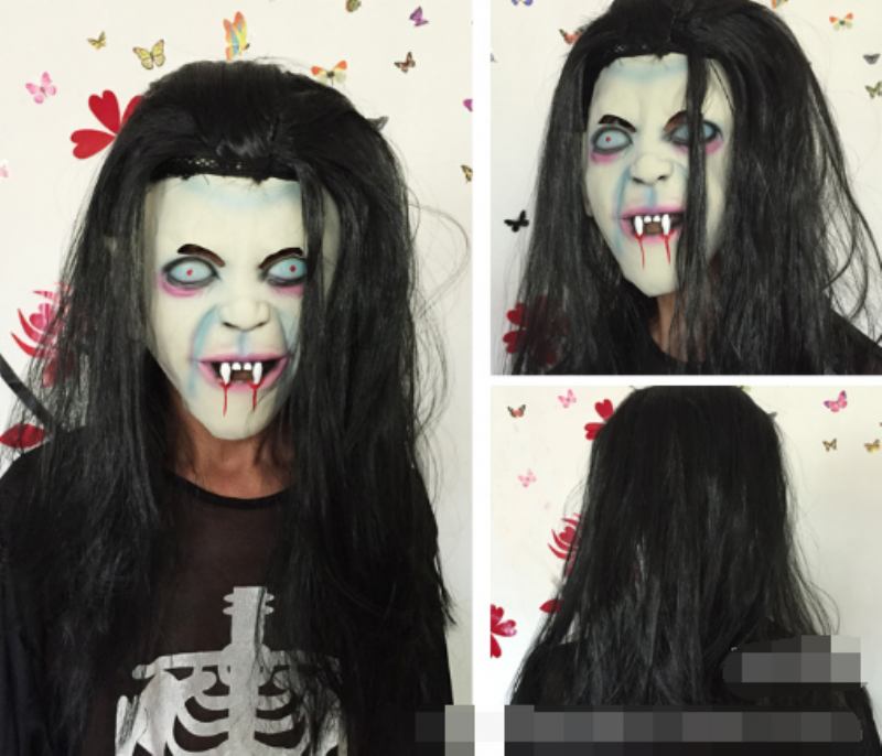 Halloween Horror Witch Mask Long Hair Ghost Face Masquerade Show Scary Props