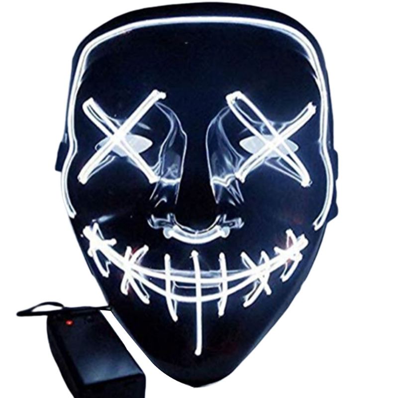 Halloween Luminescent Led Mask Black Bottom El Wire Ktv Ball Party 10 Χρώματα