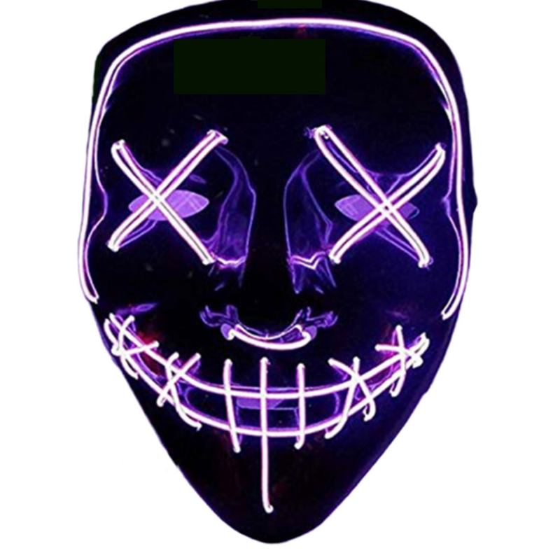 Halloween Luminescent Led Mask Black Bottom El Wire Ktv Ball Party 10 Χρώματα