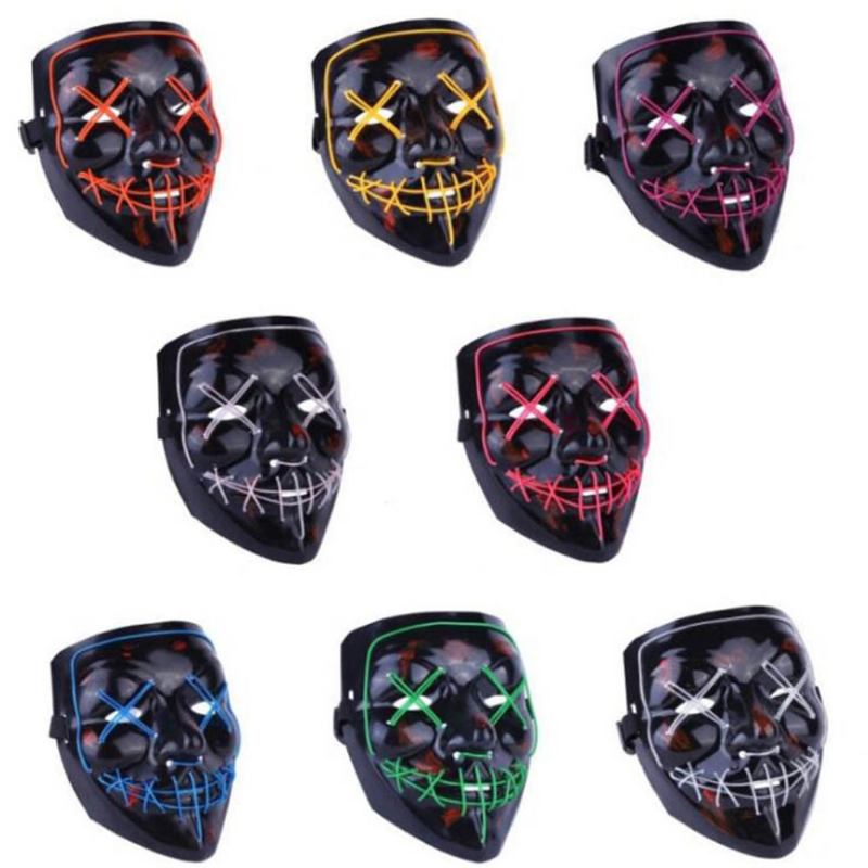 Halloween Luminescent Led Mask Black Bottom El Wire Ktv Ball Party 10 Χρώματα