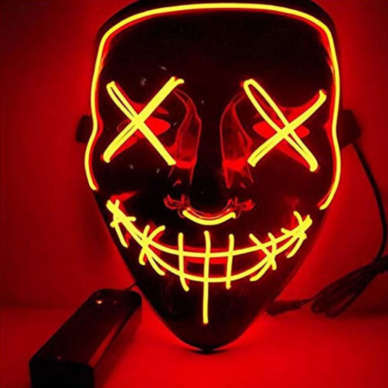 Halloween Luminescent Led Mask Black Bottom El Wire Ktv Ball Party 10 Χρώματα