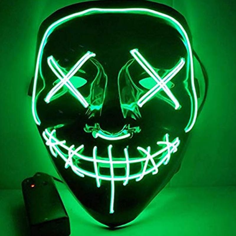 Halloween Luminescent Led Mask Black Bottom El Wire Ktv Ball Party 10 Χρώματα