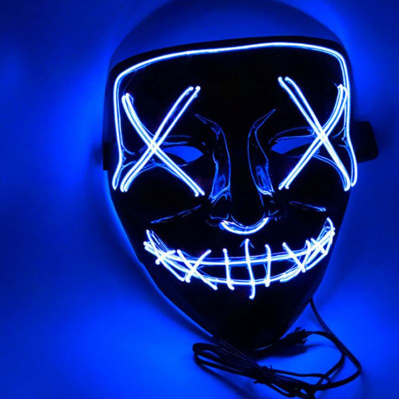 Halloween Luminescent Led Mask Black Bottom El Wire Ktv Ball Party 10 Χρώματα