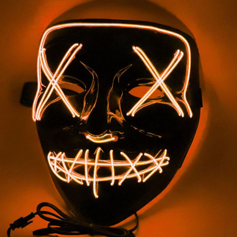 Halloween Luminescent Led Mask Black Bottom El Wire Ktv Ball Party 10 Χρώματα